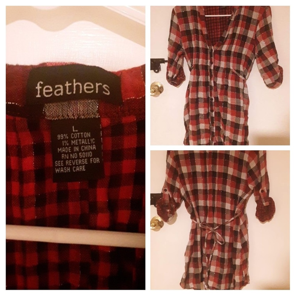 Feathers Red Button Down